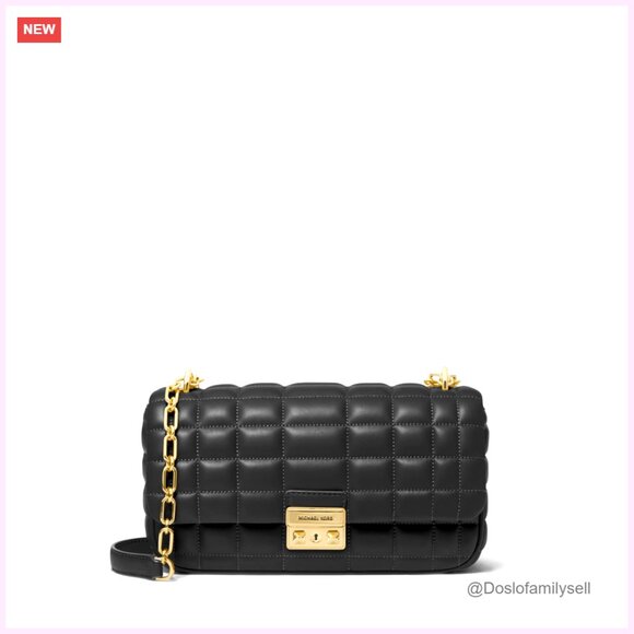 Large Convertible Quilted Leather Shoulder Bag with Adjustable Crossbody Strap